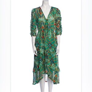 ba&sh Green Floral Midi Dress Size Large